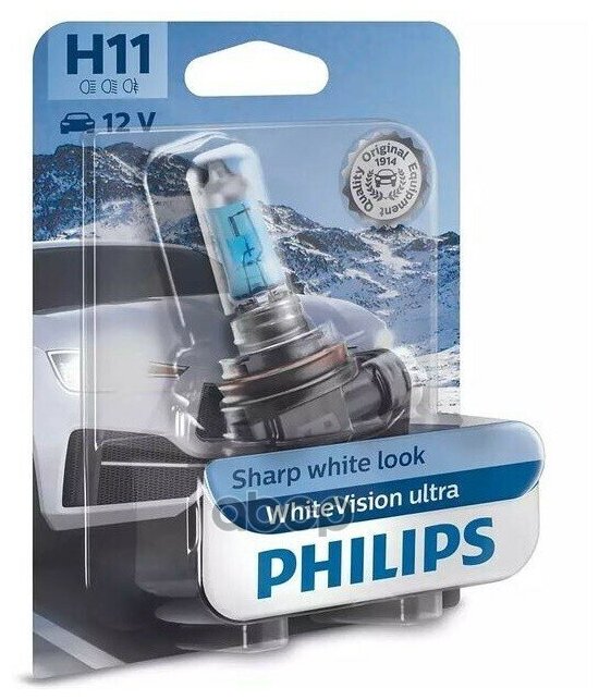 Лампа 12 В H11 55 Вт Pgj19-2 White Vision Ultra Галогенная Блистер Philips Philips арт. 12362WVUB1