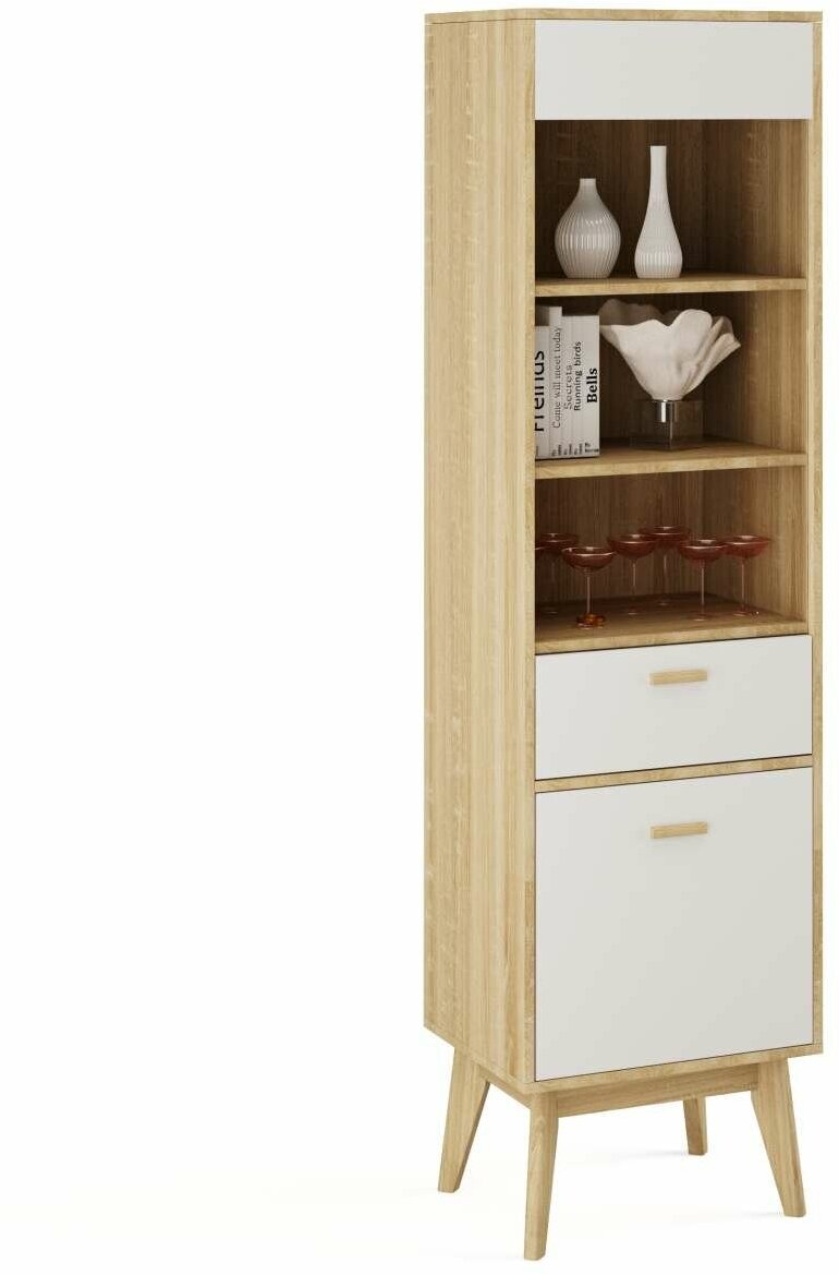 фото Шкаф-витрина Калгари 50х40х185 белый матовый/дуб натуральный светлый