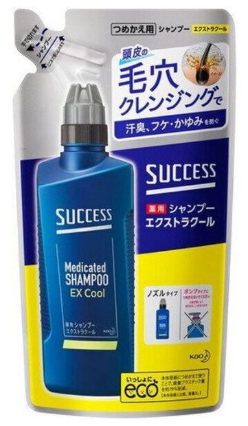 Kao Лечебный шампунь для мужчин с охлаждающим эффектом, с ментолом и эвкалиптом Success Extra Cool 320 мл (запасной блок)