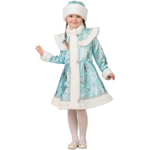карнавальный костюм снегурочка снежинка сатин пальто шапка р 32 рост 122 см бирюза Костюм Батик, размер 110, голубой