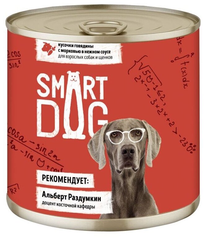 Smart Dog консервы Консервы для взрослых собак и щенков кусочки говядины с морковью в нежном соусе 22ел16 43740 0,85 кг 43740 (10 шт)