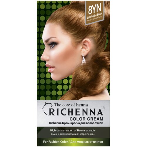 Richenna Крем-краска для волос с хной, 8YN light golden blonde, 120 мл richenna крем краска для волос с хной soft orange