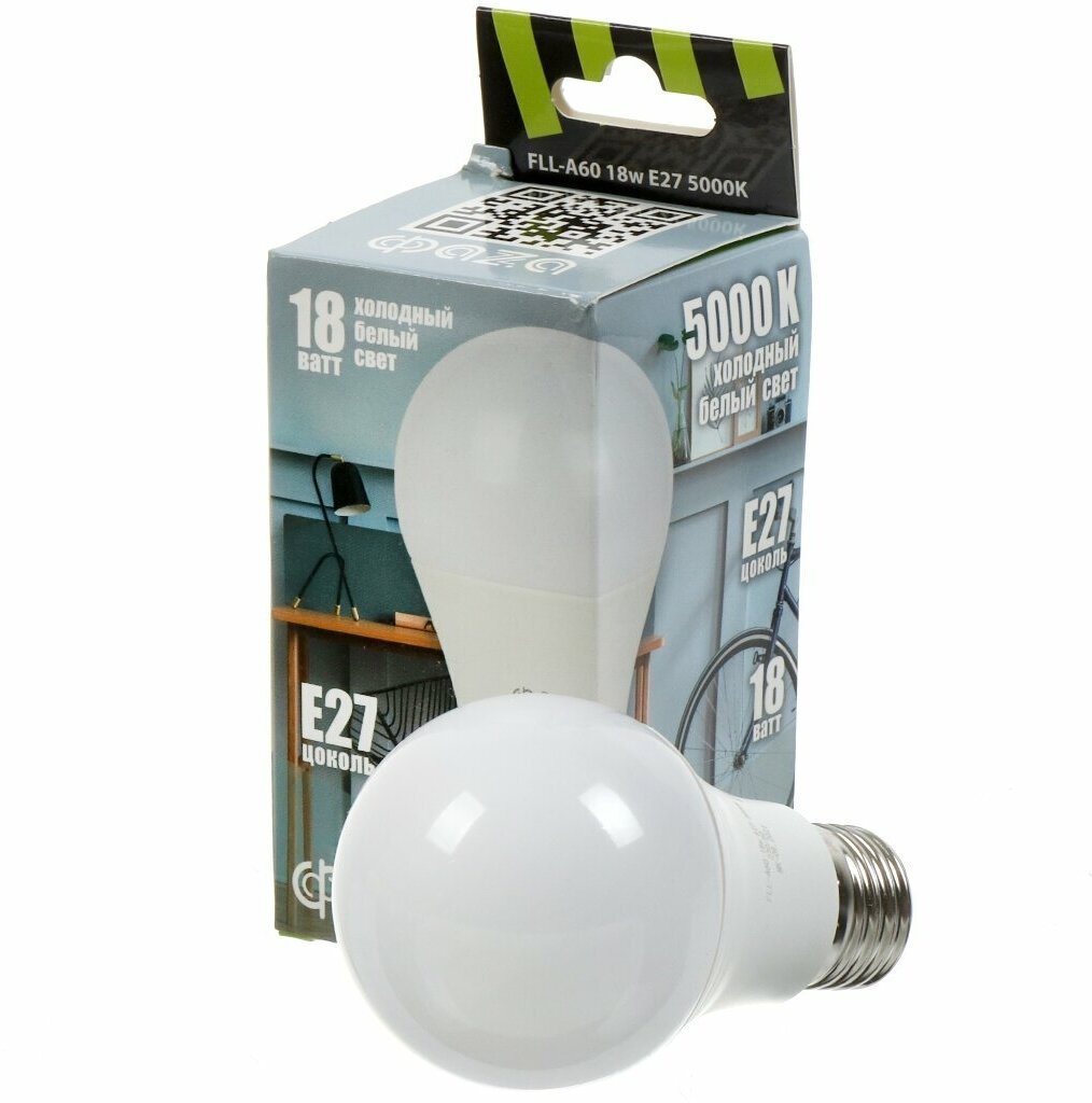 Лампа светодиодная E27, 18 Вт, 230 В, 5000 К, свет холодный белый, ФАZА, FLL- A60. 426765 - фотография № 1
