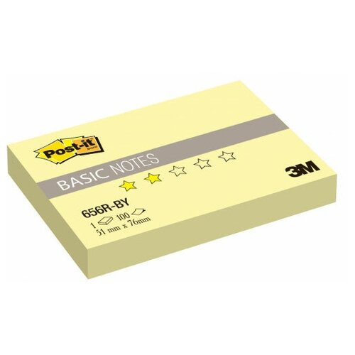 Блок самоклеящийся бумажный 3M Post-it Basic 656R-BY 7100020769 76x51мм 100 листов желтый канареечный 1 цвет в упаковке