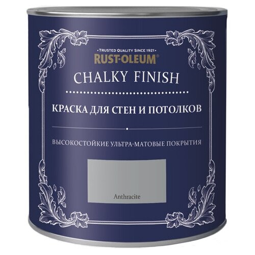 Краска акриловая Rust-Oleum Chalky Finish Wall Paint матовая антрацит 1 л 1.4 кг rust oleum chalky finish metallic краска для мебели с эффектом металлика 0 125л 14016 ru 0 125 золото