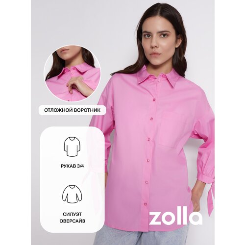 Рубашка  Zolla, классический стиль, свободный силуэт, укороченный рукав, размер S, белый