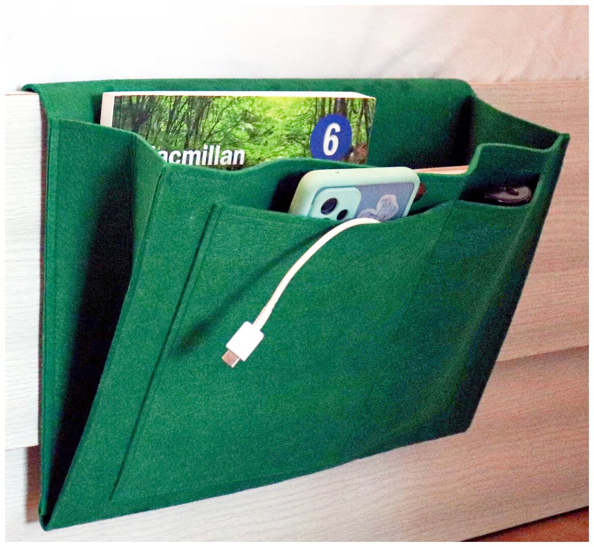 Органайзер для хранения прикроватный для мелочей книг, телефона карман для пульта подвесной - фотография № 7