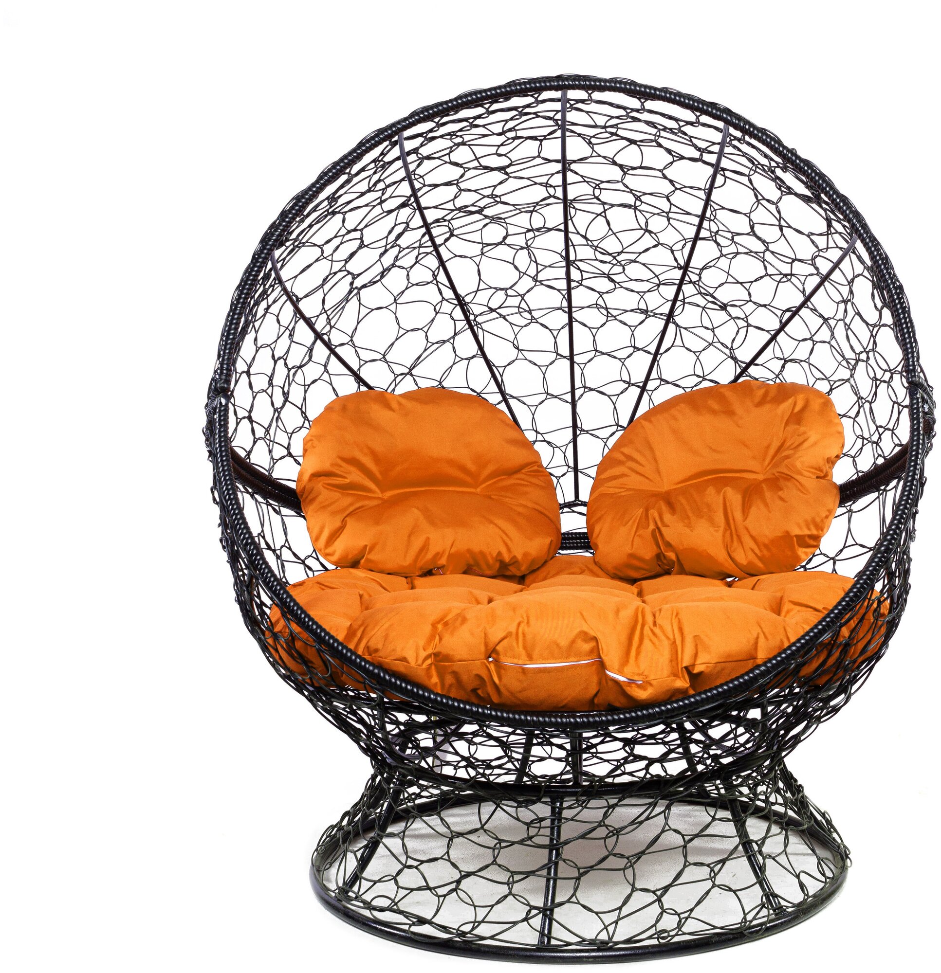 Кресло чёрное M-Group Апельсин ротанг, 11520407 оранжевая подушка - фотография № 1