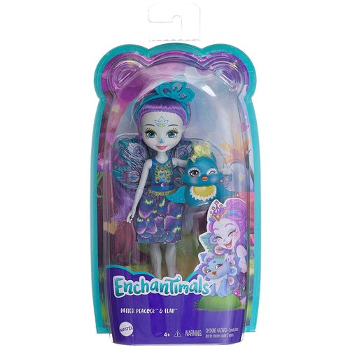 Кукла Mattel Enchantimals Пэттер Павлина с питомцем Флэп DVH87/Павлин кукла enchantimals с питомцем dvh87 черный