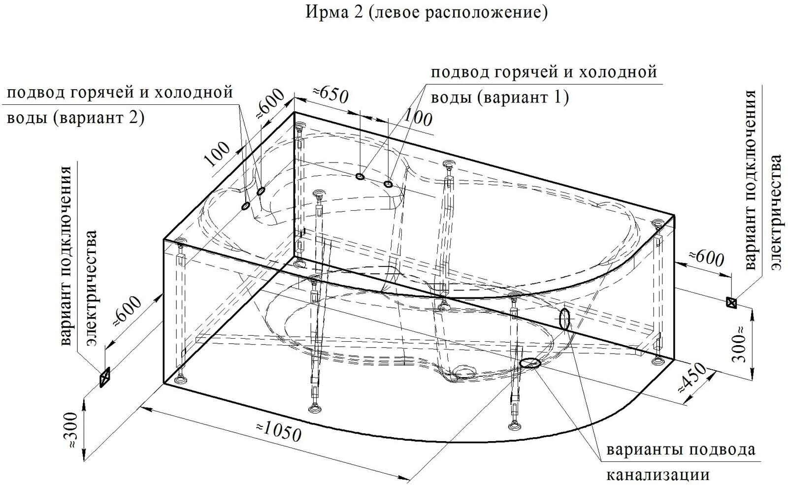 Ванна акриловая Радомир ирма 2, 149х96 (левая) фронтальная панель, полотенцедержатель, каркас