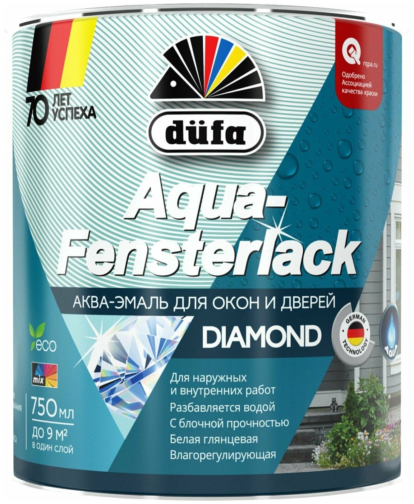 Эмаль для окон и дверей влагорегулирующая Dufa Aqua-Fensterlack глянцевая белая 0,75 л.