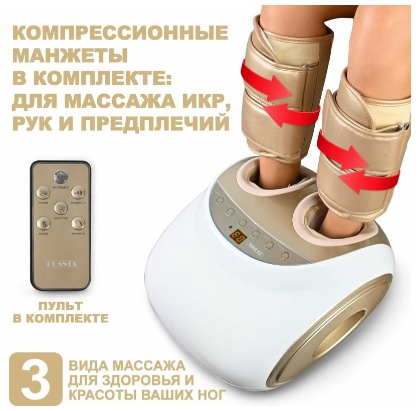 PLANTA Массажер для ног MF-11 с подогревом и компрессионными манжетами 3 в 1, 4 вида массажа, 3 уровня интенсивности; пульт, таймер, съемные чехлы - фотография № 2