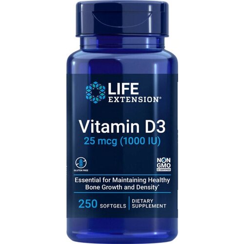 LIFE Extension Vitamin D3 25 мкг (1000 IU), 250 капс.