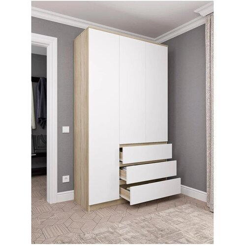 Шкаф трехстворчатый Акро 120.4*50.4*210см Дуб Сонома /Белый