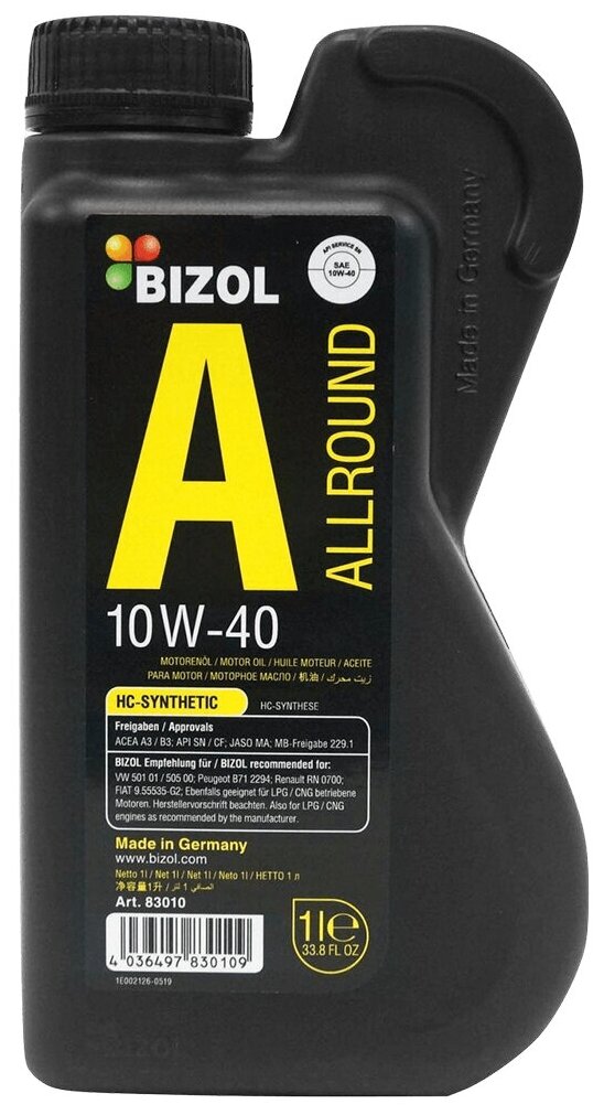 Масло моторное BIZOL Allround 10W40 A3/B4 1л