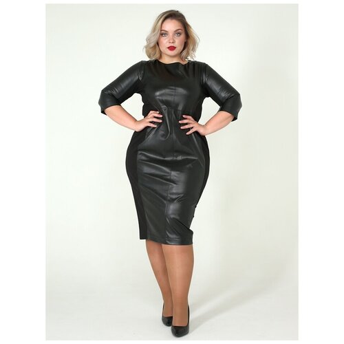 фото Платье женское черное из экокожи fashion