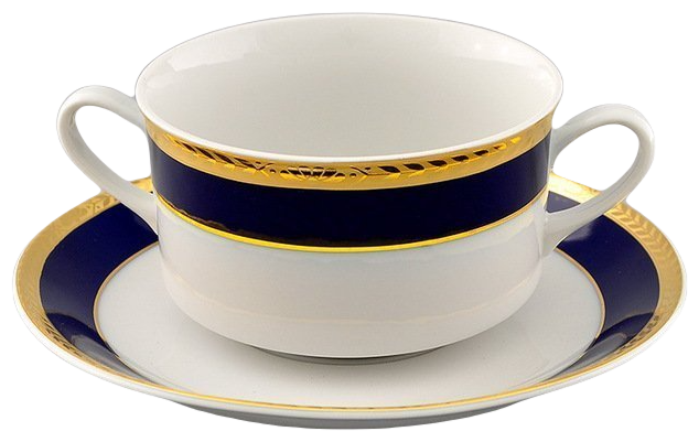 Чашка для супа Сабина Сине-золотая лента (0.3 л) с блюдцами, Leander