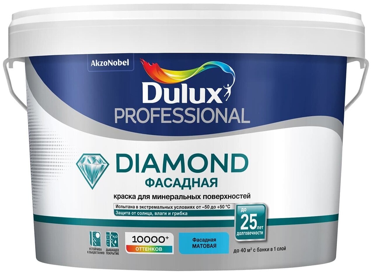 Краска фасадная водно-дисперсионная Dulux Diamond гладкая база BC 2,5 л.