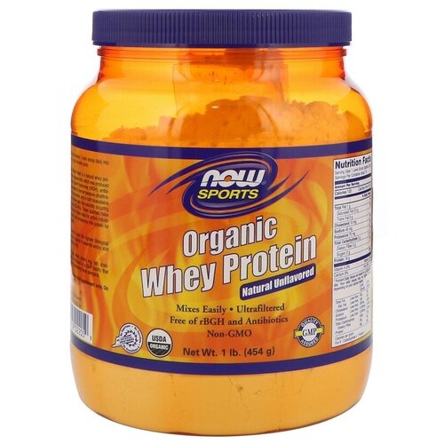 фото Now foods, sports, organic whey protein, unflavored, 1 lb (454 g)