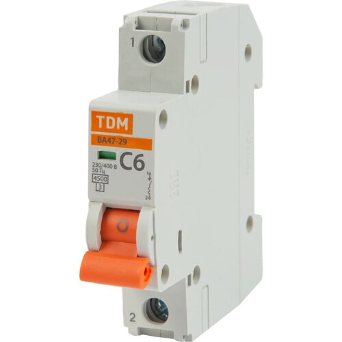 Tdm Автоматический выключатель ВА47-29 1Р 6А 4,5кА SQ0206-0070 автоматический выключатель ва47 60dc 1p 40а 6ка х ка с 220в пост тока tdm