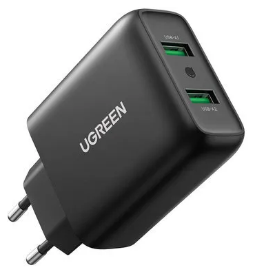 Сетевое зарядное устройство Ugreen CD 161 2ХUSB-A, QC3.0 36W, цвет черный (10216)