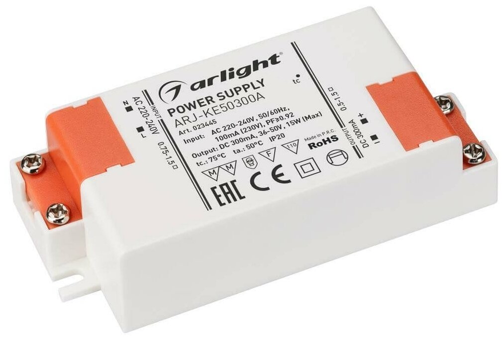 Arlight Блок питания ARJ-KE50300A (15W, 300mA, PFC) (Arlight, IP20 Пластик) 023445 - фотография № 1