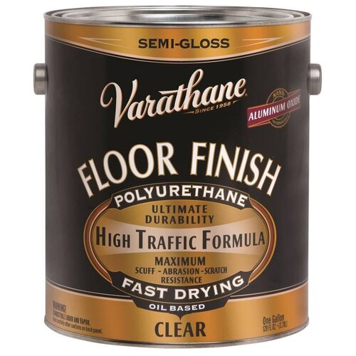 Лак для пола и паркета, Varathane Floor Finish, Полуглянцевый, лак для дерева, мебели и деревянных фасадов, полиуретановый органорастворимый, 3.78 л