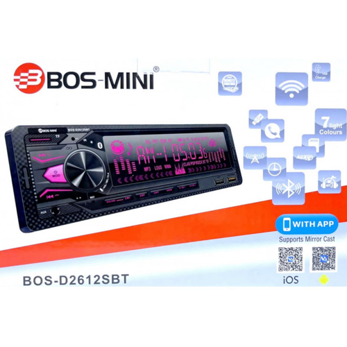 Автомагнитола+Bluetooth+USB+AUX+Радио Bos Mini D2612SBT