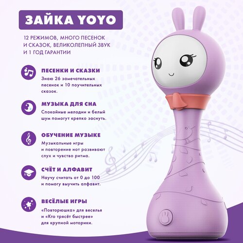 Интерактивная обучающая музыкальная игрушка Умный зайка alilo R1+ Yoyo для мальчиков и девочек, фиолетовый интерактивная обучающая музыкальная игрушка умный зайка alilo r1 yoyo для мальчиков и девочек персиковый
