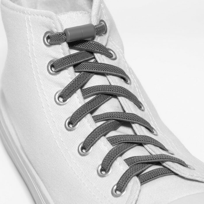 Шнурки для обуви, пара, плоские, с фиксатором, эластичные, 6 мм, 100 см, цвет серый - фотография № 1