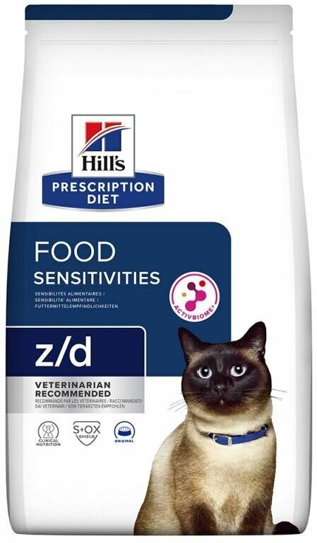 Сухой диетический гипоаллергенный корм для кошек Hill's Prescription Diet z/d Food Sensitivities при пищевой аллергии, 3кг