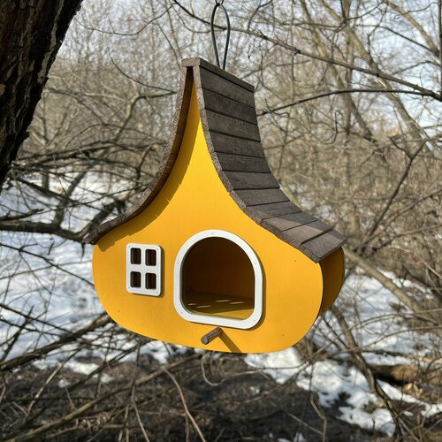 Деревянный скворечник для птиц PinePeak / Кормушка для птиц подвесная для дачи и сада, 270х240х150мм