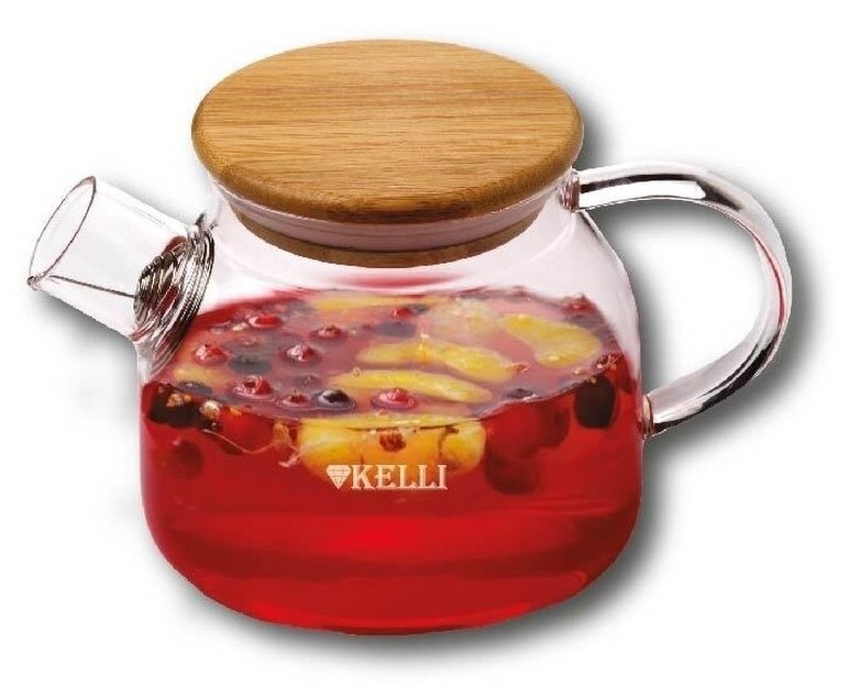 Заварочный чайник Kelli KL-3225 жаропрочное стекло 0.6 л фильтр-пружинка крышка из бамбука