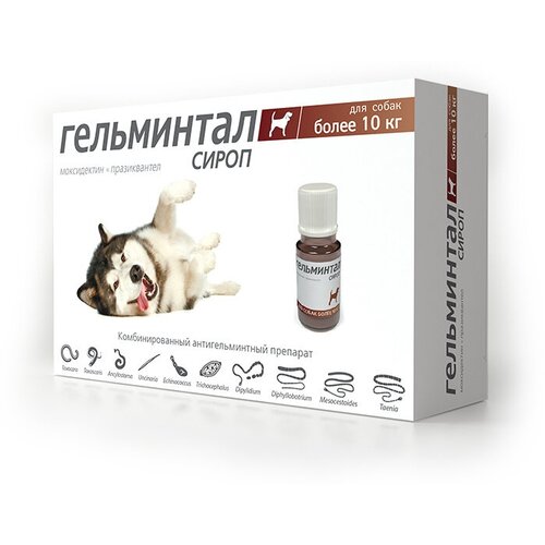 Гельминтал сироп для собак более 10 кг, антигельминтик 10 мл гельминтал гельминтал сироп от глистов для собак более 10 кг 10 мл 60 г