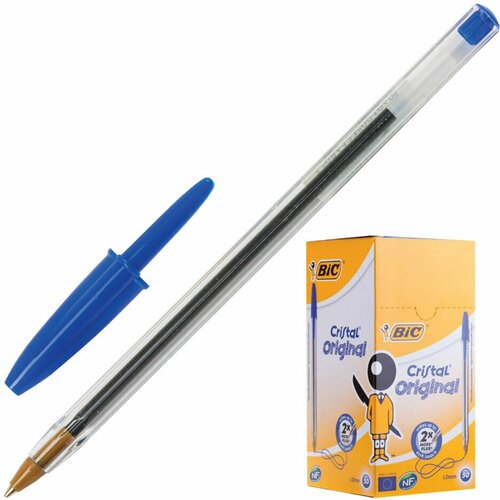 Ручка шариковая BIC Cristal, синяя, корпус прозрачный, узел 1 мм, линия письма 0,32 мм, 847898, 140053