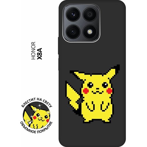 Матовый Soft Touch силиконовый чехол на Honor X8a, Хонор Х8А с 3D принтом Pixel Pikachu черный матовый soft touch силиконовый чехол на honor 80 хонор 80 с 3d принтом pixel pikachu черный