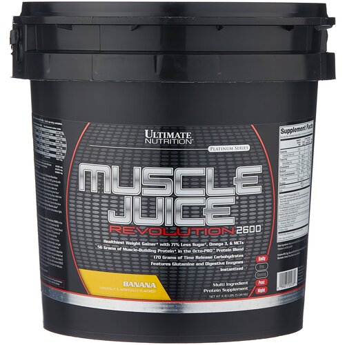 Гейнер Ultimate Nutrition Muscle Juice Revolution, 5040 г, банан гейнер ultimate nutrition muscle juice revolution 2120 г банан