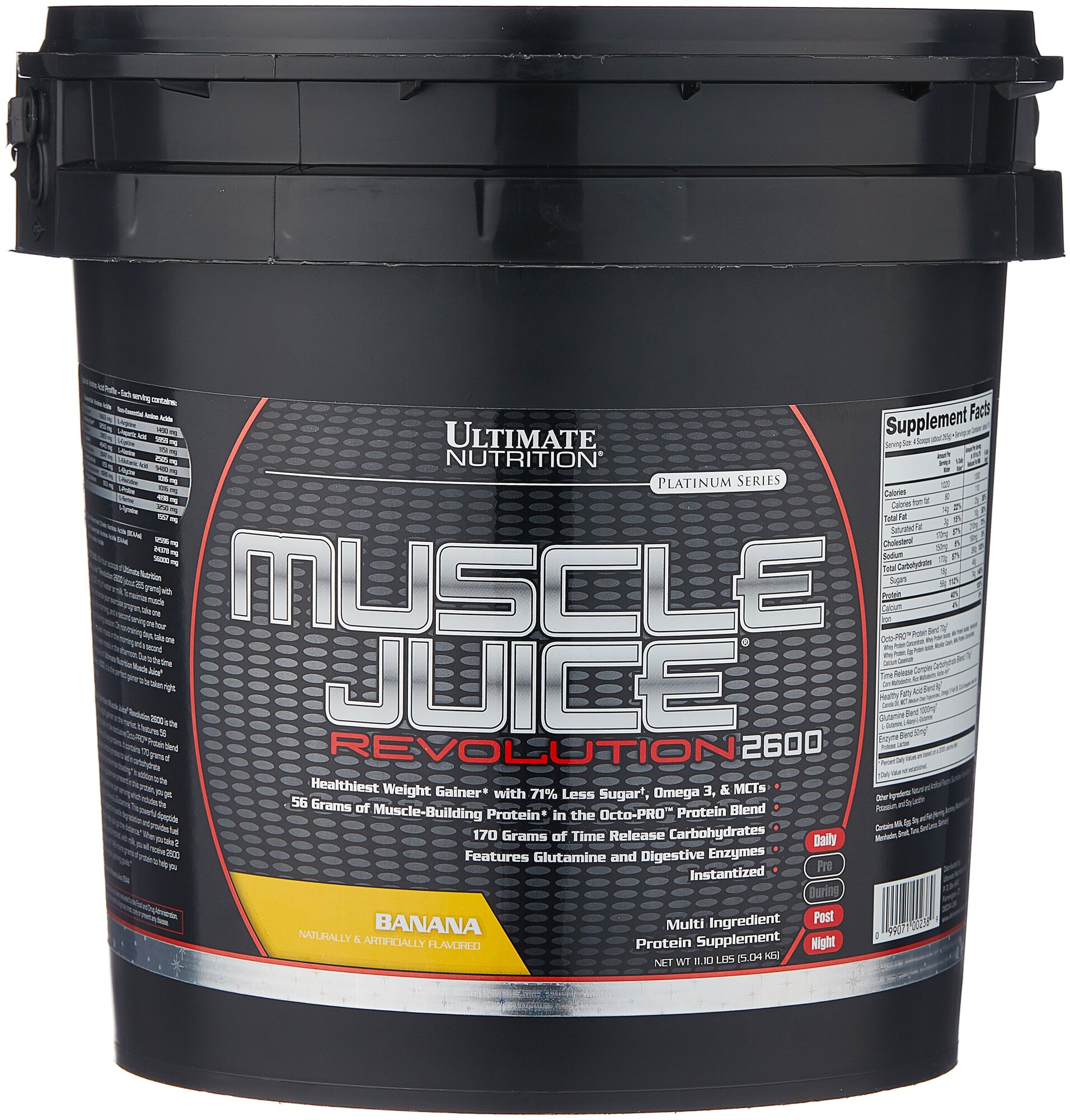 Гейнер Ultimate Nutrition Muscle Juice Revolution 5.04 kg, Banana, в составе аминокислоты