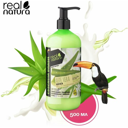 Real Natura / Кондиционер ALOE VERA HIDRA для увлажнения прямых и кудрявых волос, 500 мл