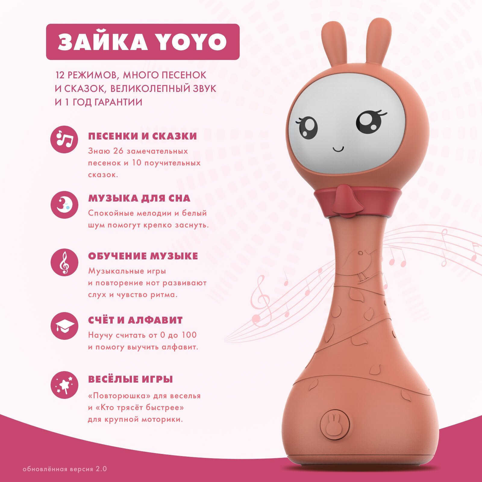 Интерактивная обучающая музыкальная игрушка Умный зайка alilo R1+ Yoyo для мальчиков и девочек, персиковый