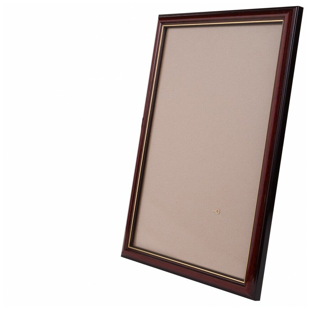 Рамка со стеклом 30х40 см, шир. 23 мм, деревянная, под красное дерево / золотой контур, БС 232 ЛД