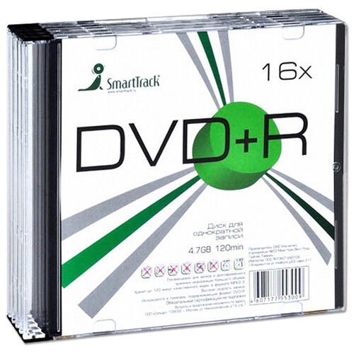 фото Диск smarttrack dvd+r 4,7gb 16x slim, упаковка 5 штук