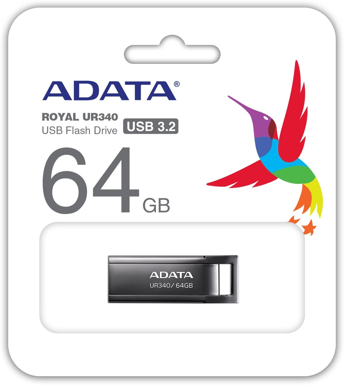 64GB UR340 USB Flash Drive USB 3.2 Gen1, Black, Retail (AROY-UR340-64GBK) Adata - фото №2