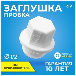 Заглушка (пробка) PP-R белая Дн 20х1/2" НР RTP (РосТурПласт) 10555