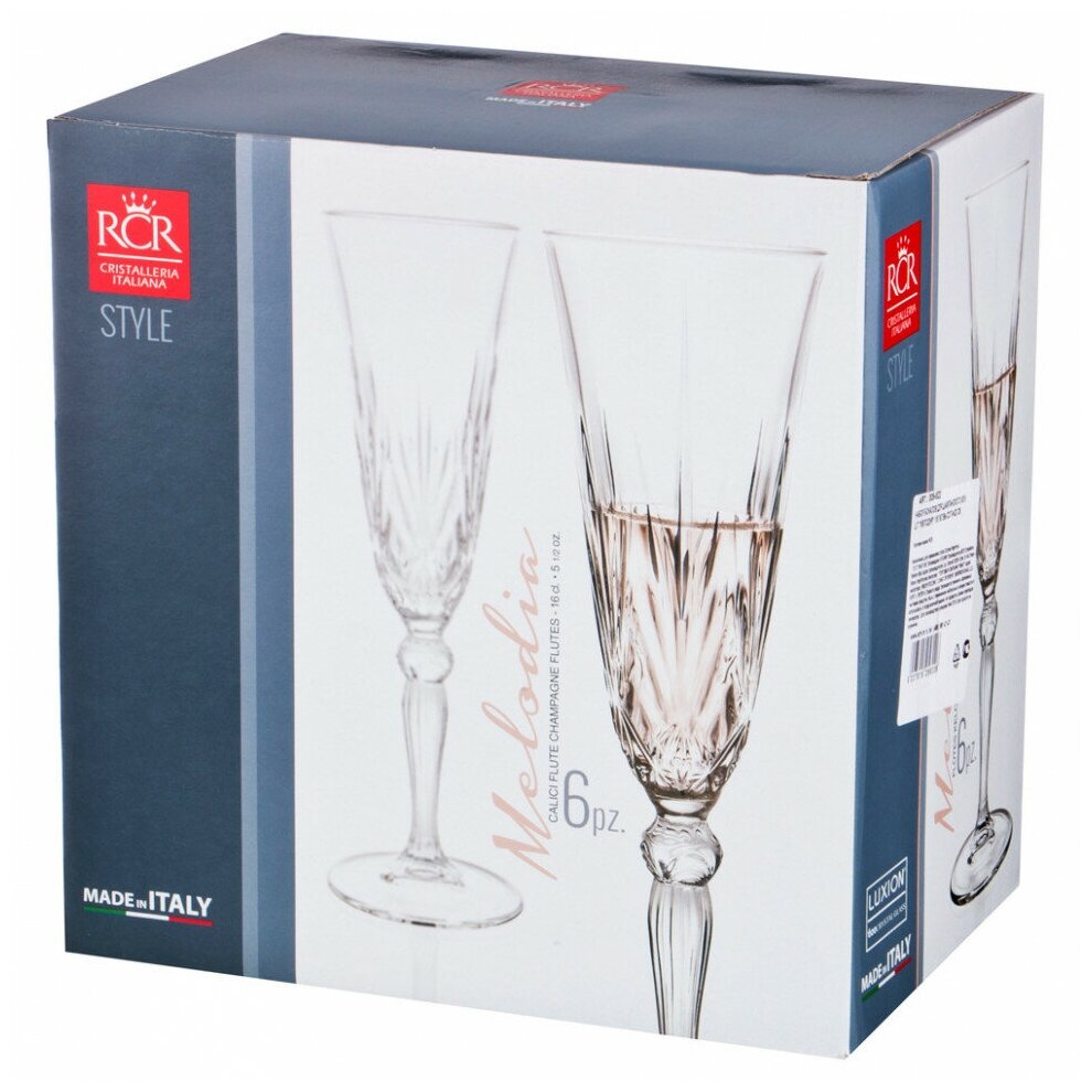 Набор бокалов для шампанского RCR Cristalleria Italiana Melodia 160мл, 6шт - фото №3