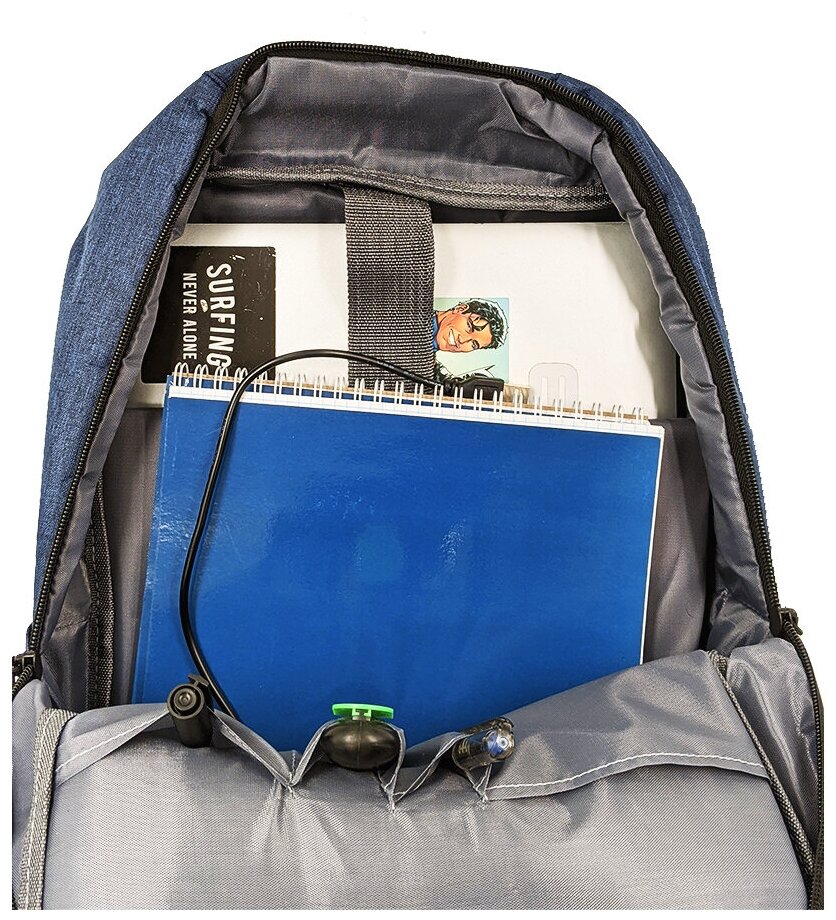 Городской водонепроницаемый рюкзак для ноутбука до 15,6 дюймов с USB, синий