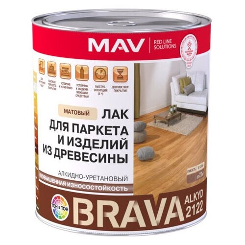 MAV BRAVA Alkyd 2122 бесцветный, матовая, 2.3 кг, 3 л