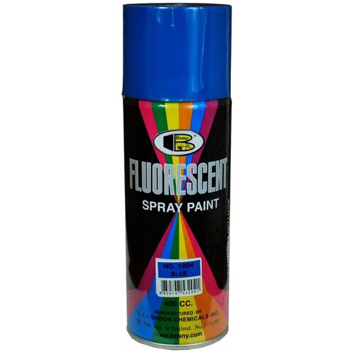 Краска Bosny Spray Paint акриловая флуоресцентная, 1004 blue, матовая, 400 мл краска акриловая температуростойкая bosny аэрозоль нагрев до 205c 400мл 300г синий