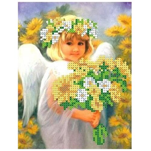 набор вышивки бисером ангел в розах 13x16 см каролинка Набор вышивки бисером «Солнечный ангел», 12,7x16,7 см, Каролинка