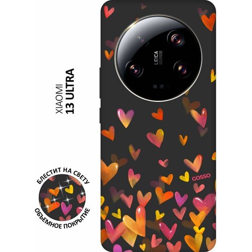 Матовый Soft Touch силиконовый чехол на Xiaomi 13 Ultra, Сяоми 13 Ультра с 3D принтом Flying Hearts черный матовый soft touch силиконовый чехол на xiaomi 13 ultra сяоми 13 ультра с 3d принтом mindmap черный